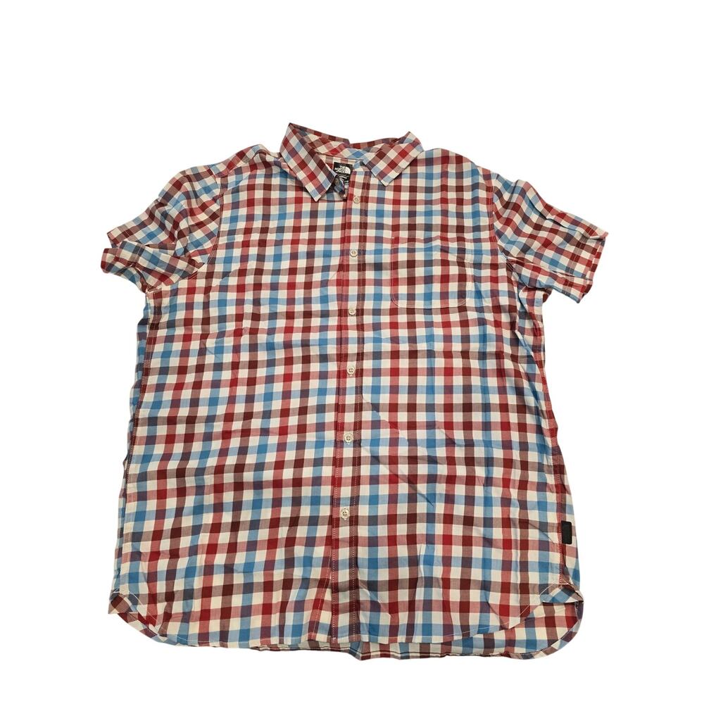 The North‎ Face Mens XL Button Up Shirt Red Blue Plaid Outdoor Casual Trailcore